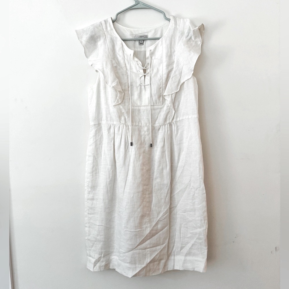 J. Crew Size 6 White Linen Flutter Sleeve Midi Dress
